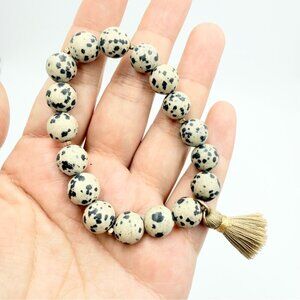 Dalmatian Jasper Beaded Bracelet with Tassel